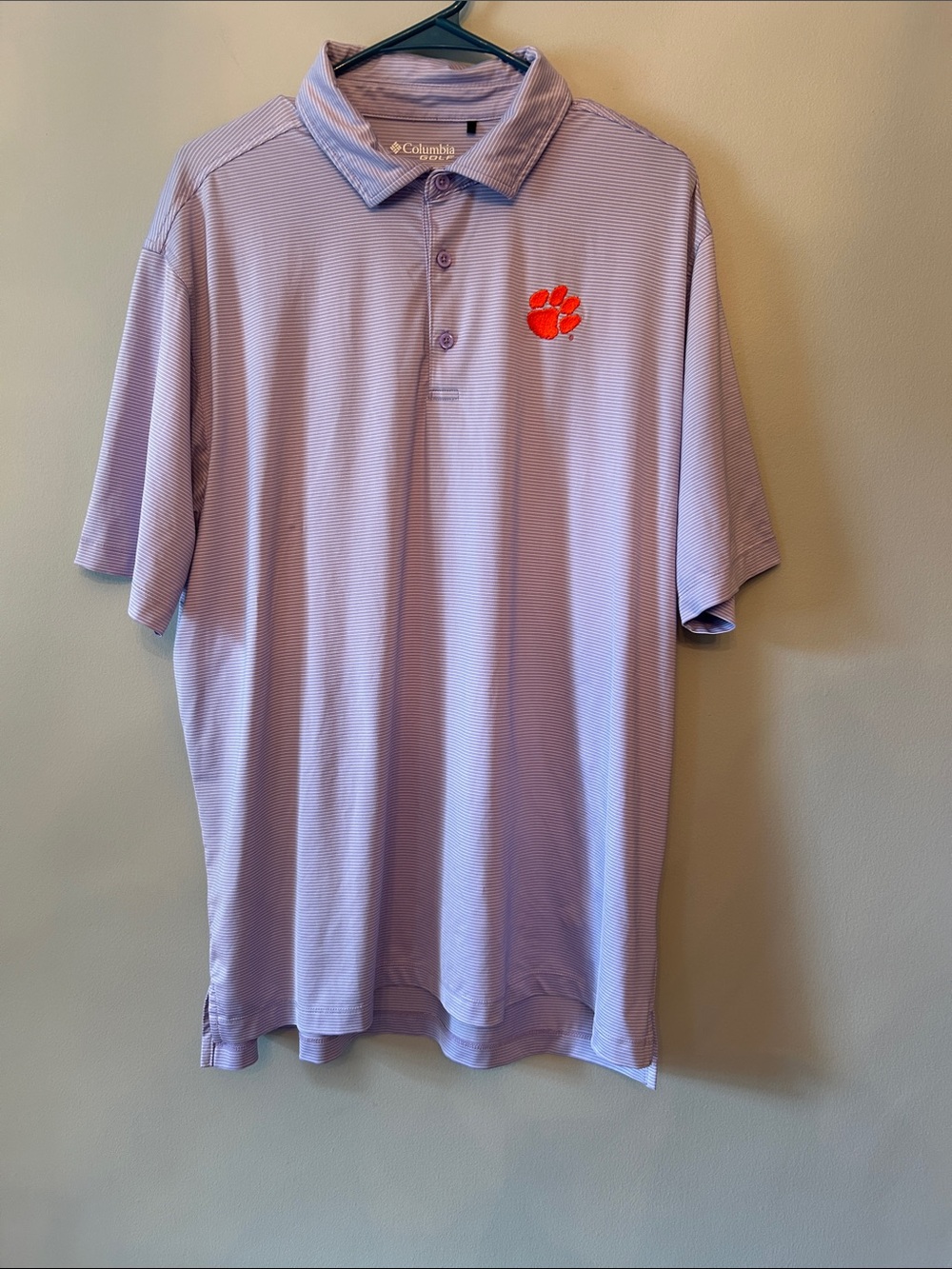 Clemson Men’s Columbia Golf Shirt, Size XL, Purple with White Stripe